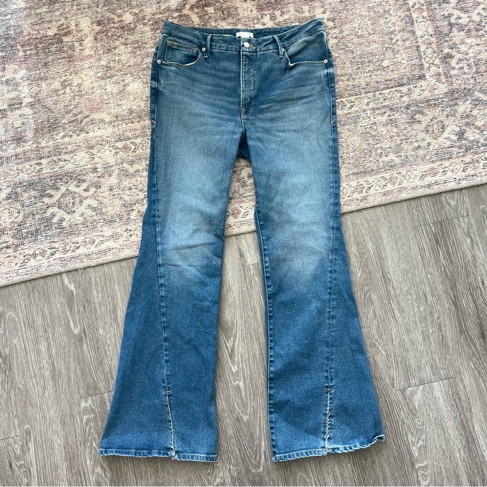Good American Good Legs Flare Twisted Slit Jean